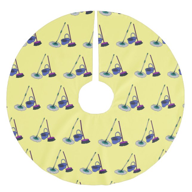 Broom & mop cartoon illustration brushed polyester tree skirt (Front)