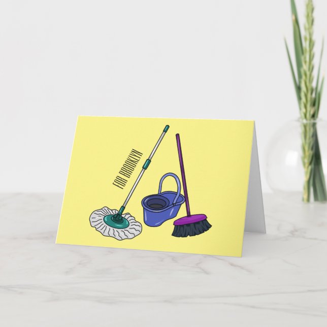 Broom & mop cartoon illustration card (Front)