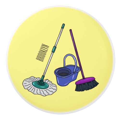 Broom  mop cartoon illustration ceramic knob