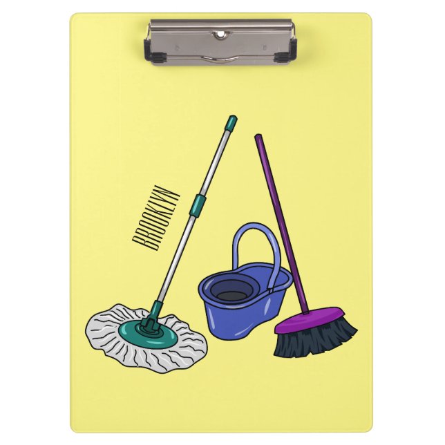 Broom & mop cartoon illustration clipboard (Front)