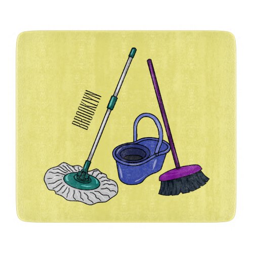 Broom  mop cartoon illustration cutting board