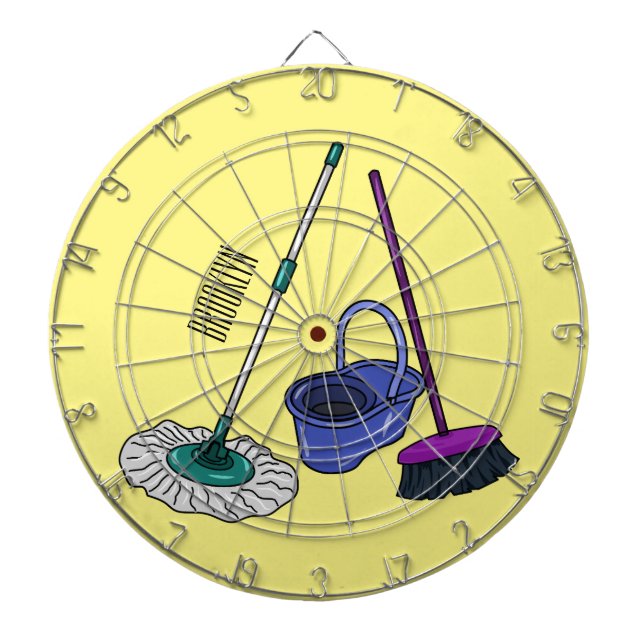 Broom & mop cartoon illustration dart board (Front)