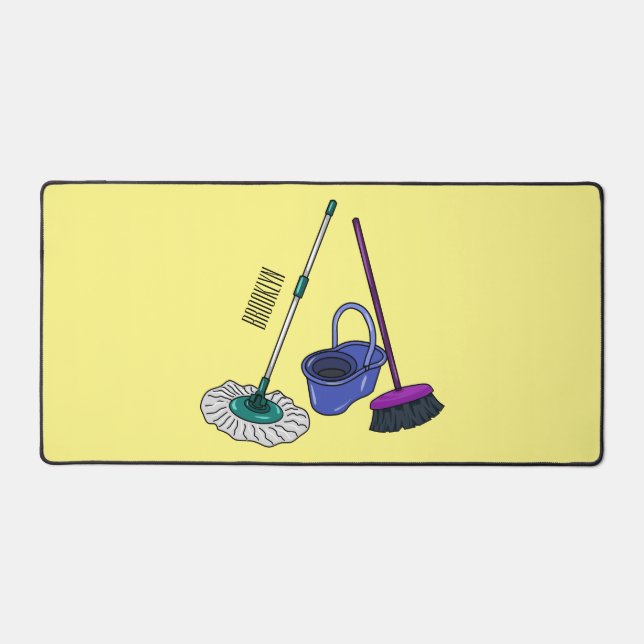 Broom & mop cartoon illustration desk mat (Front)