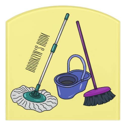 Broom  mop cartoon illustration door sign
