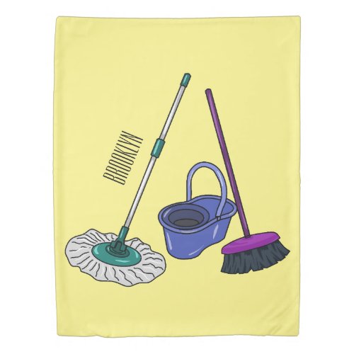 Broom  mop cartoon illustration duvet cover