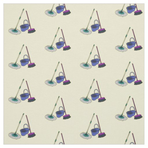 Broom & mop cartoon illustration fabric