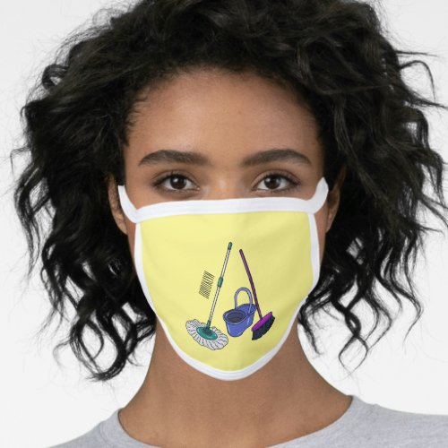 Broom  mop cartoon illustration  face mask