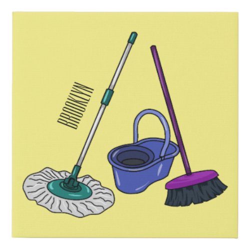 Broom  mop cartoon illustration faux canvas print