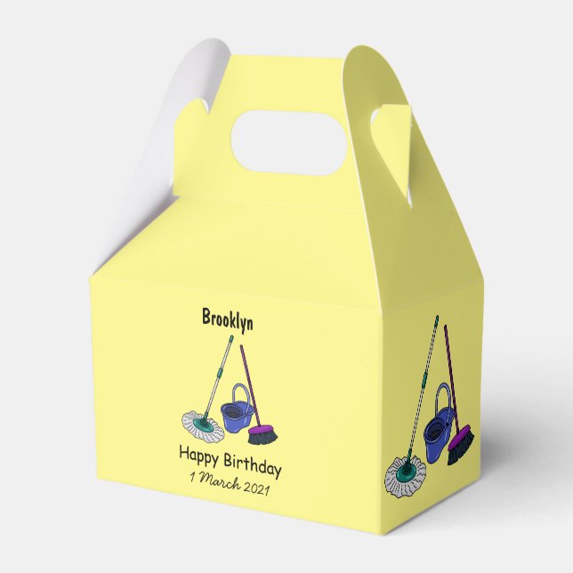 Broom & mop cartoon illustration favor boxes (Front Side)