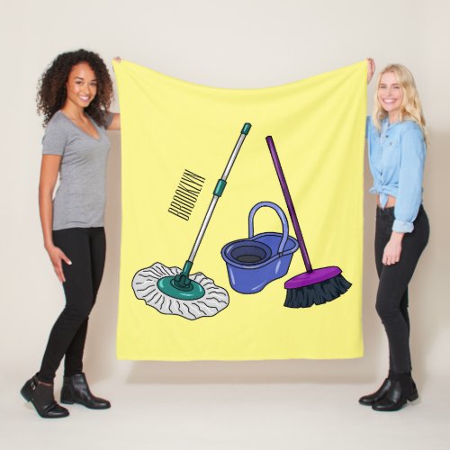 Broom  mop cartoon illustration fleece blanket
