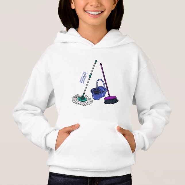 Broom & mop cartoon illustration hoodie (Front)