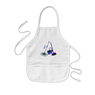 Broom & mop cartoon illustration kids' apron