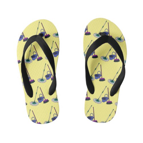 Broom  mop cartoon illustration kids flip flops