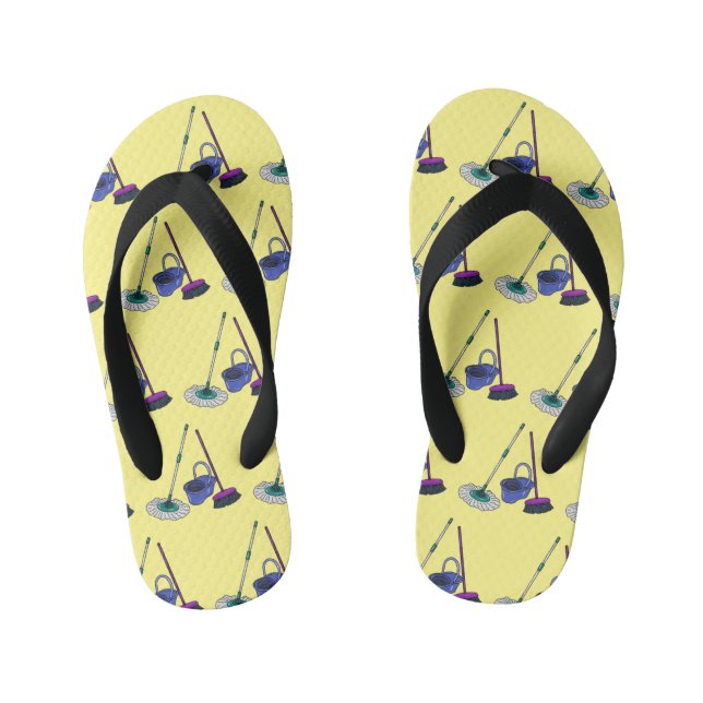 Broom & mop cartoon illustration kid's flip flops (Footbed)