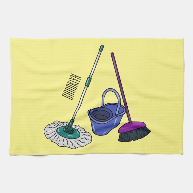 Broom & mop cartoon illustration kitchen towel (Horizontal)