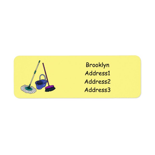 Broom & mop cartoon illustration label (Front)