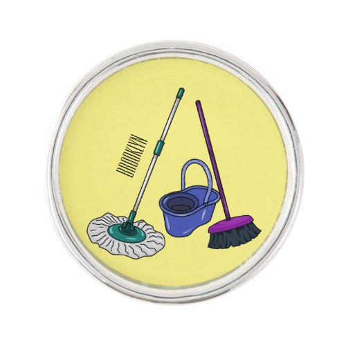 Broom  mop cartoon illustration lapel pin