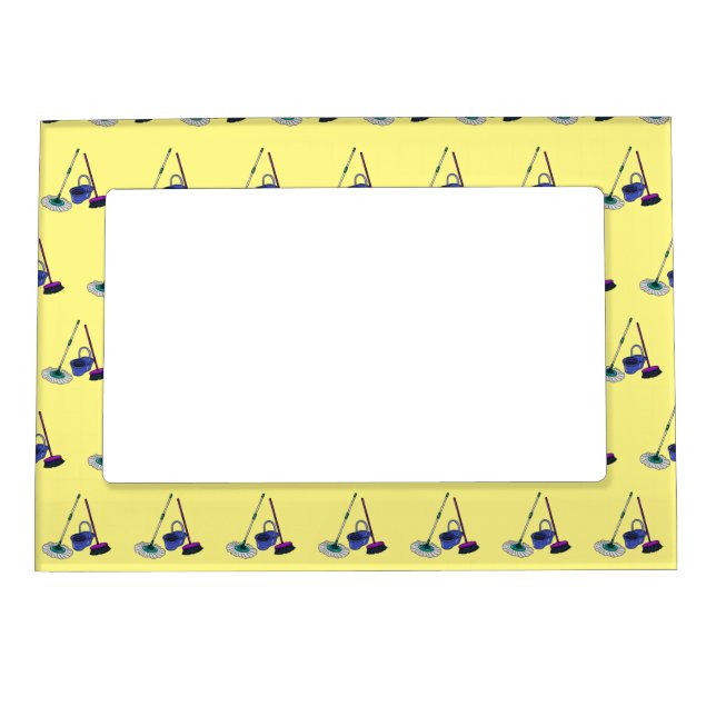 Broom & mop cartoon illustration magnetic frame (Front)