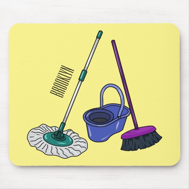 Broom & mop cartoon illustration mouse pad (Front)