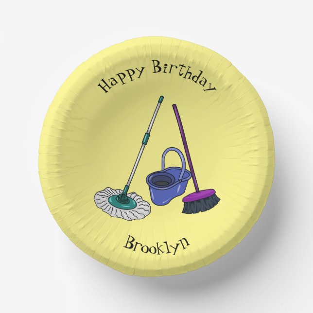 Broom & mop cartoon illustration paper bowls (Front)