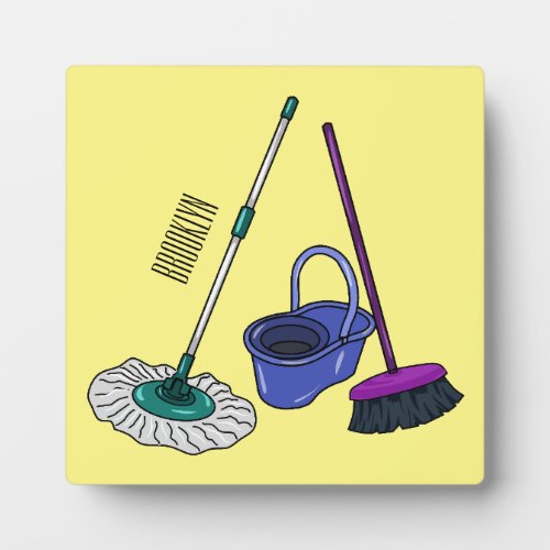 Broom  mop cartoon illustration plaque