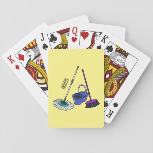 Broom  mop cartoon illustration poker cards