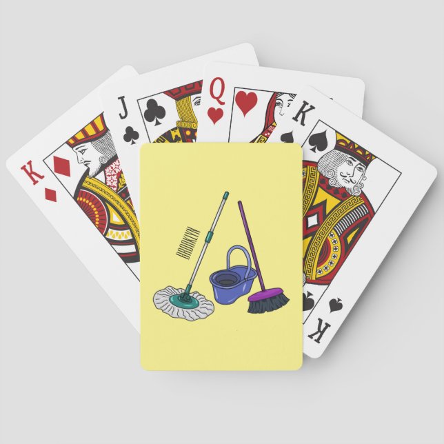 Broom & mop cartoon illustration poker cards (Back)