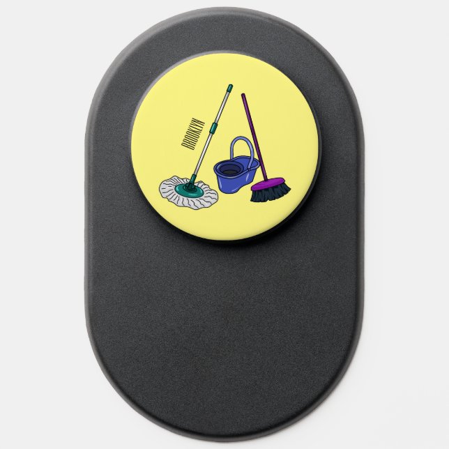 Broom & mop cartoon illustration PopSocket (Popsocket)