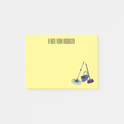 Broom  mop cartoon illustration post_it notes