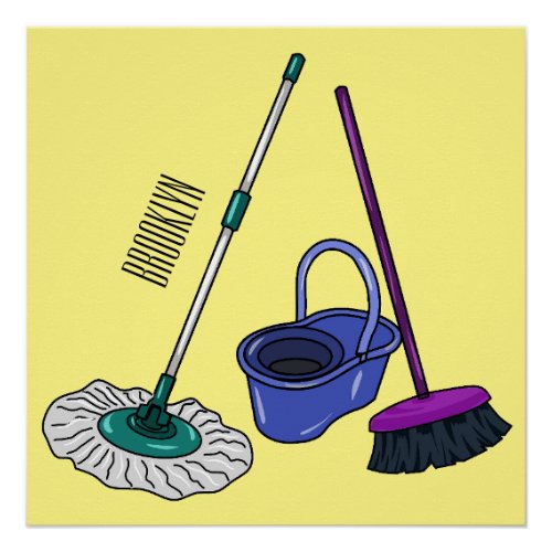 Broom  mop cartoon illustration poster