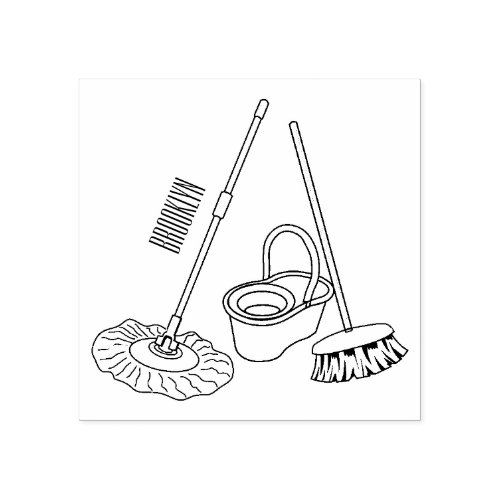 Broom  mop cartoon illustration rubber stamp