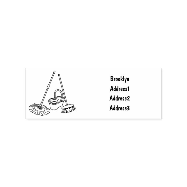 Broom & mop cartoon illustration rubber stamp (Imprint)