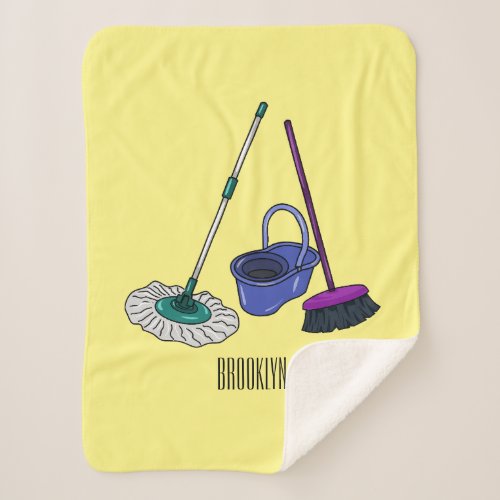 Broom  mop cartoon illustration sherpa blanket