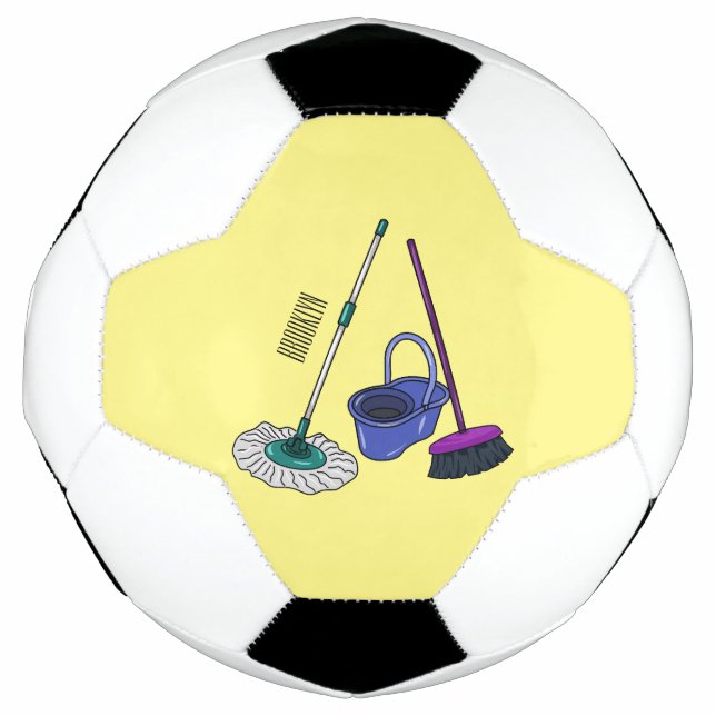 Broom & mop cartoon illustration soccer ball (Front)