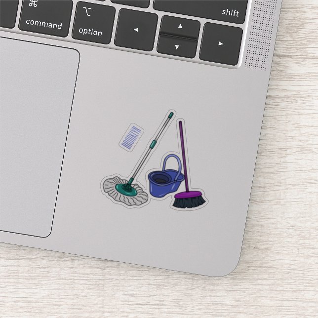 Broom & mop cartoon illustration sticker (Detail)