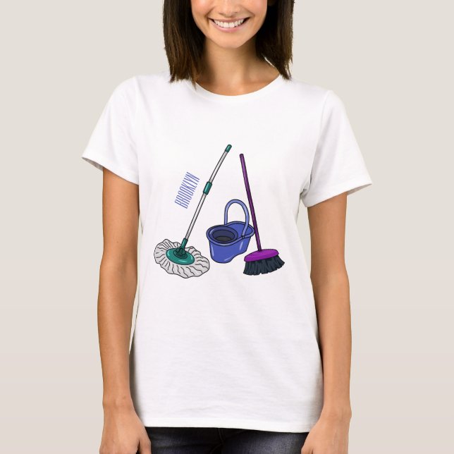 Broom & mop cartoon illustration T-Shirt (Front)