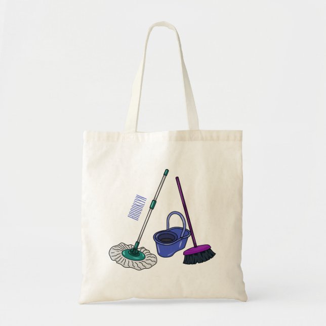 Broom & mop cartoon illustration tote bag (Front)