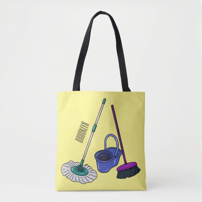 Broom & mop cartoon illustration tote bag (Front)