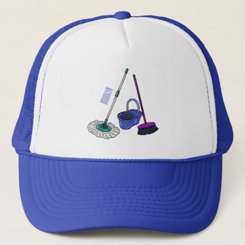Broom  mop cartoon illustration trucker hat