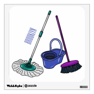 Broom & mop cartoon illustration wall decal