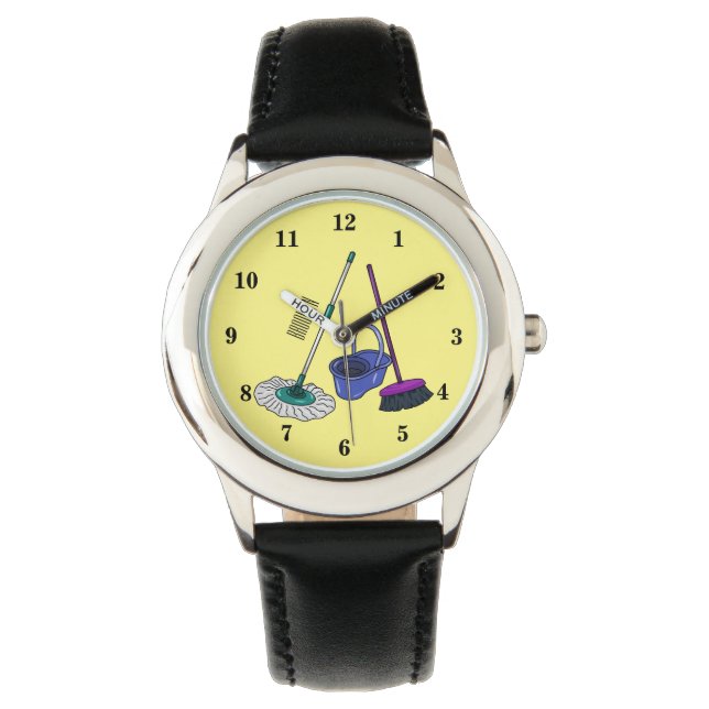 Broom & mop cartoon illustration watch (Front)