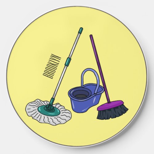 Broom  mop cartoon illustration wireless charger 