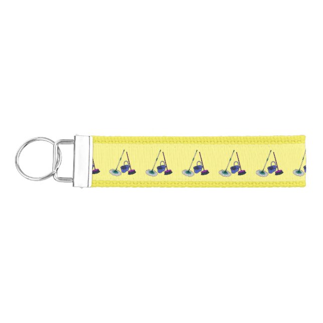 Broom & mop cartoon illustration wrist keychain (Keys on Left)