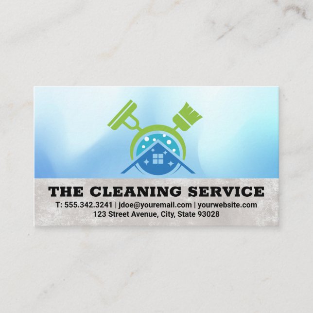 Broom Mop | Cleaning Supplies Home Logo Business Card (Front)