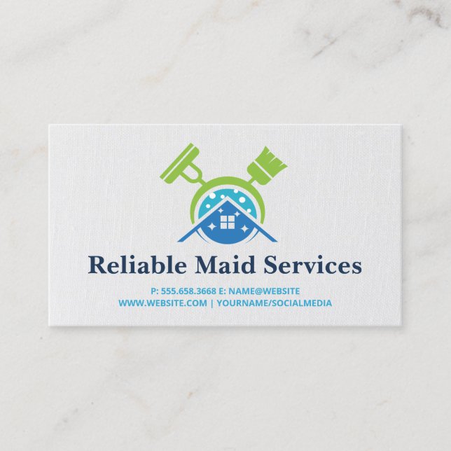 Broom Mop Cleaning Supplies | Maid Services Business Card (Front)