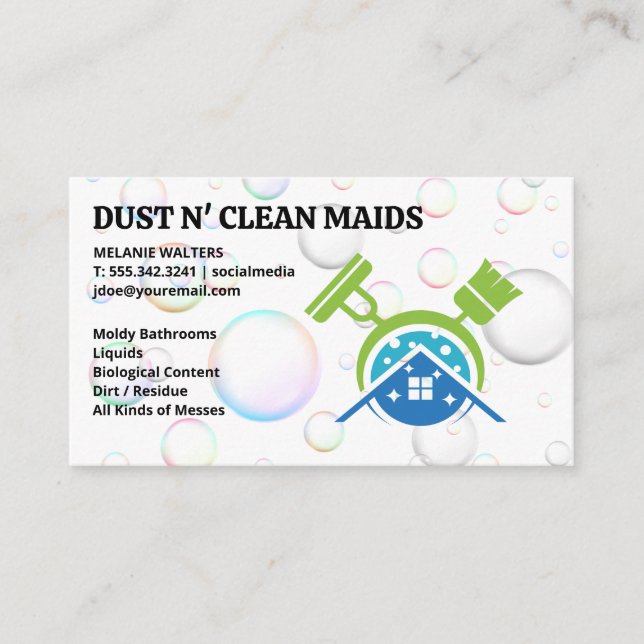 Broom Mop Logo | Bubbles Business Card (Front)