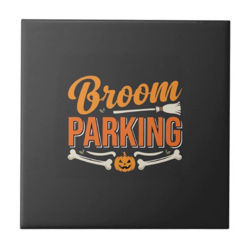 Broom Parking Halloween Vector Design_1 Ceramic Tile
