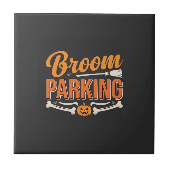 Broom Parking Halloween Vector Design_1 Ceramic Tile (Front)