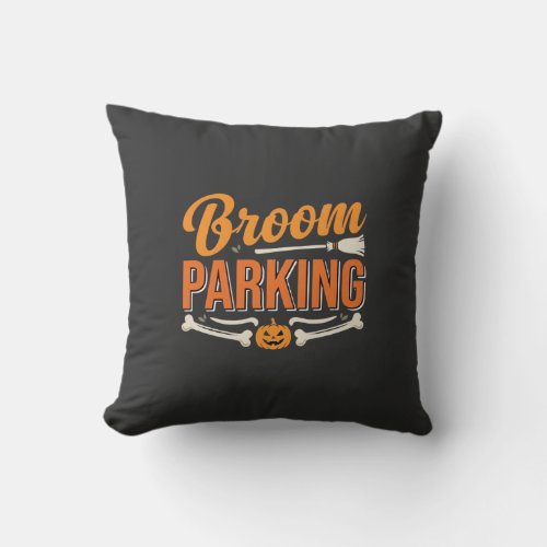 Broom Parking Halloween Vector Design_1 Throw Pillow