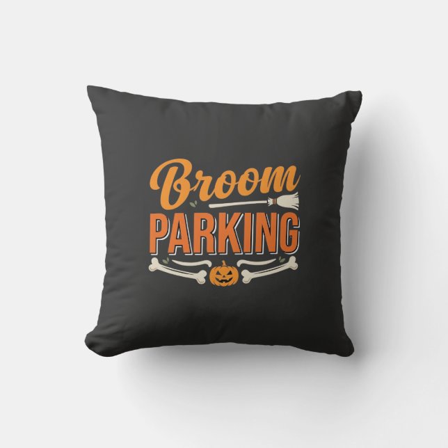 Broom Parking Halloween Vector Design_1 Throw Pillow (Front)